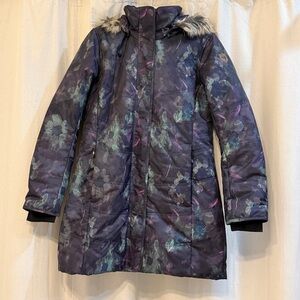 Obermeyer Women's Floral Puffer Jacket with Faux Fur Trim